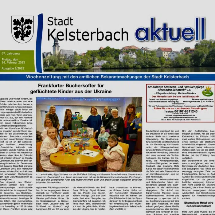 Bücherkoffer für geflüchtete Kinder aus der Ukraine, Stadt Kelsterbach aktuell vom 24.02.2023